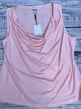 Calvin Klein Light Pink Draped Cowl Neck Sleeveless Top